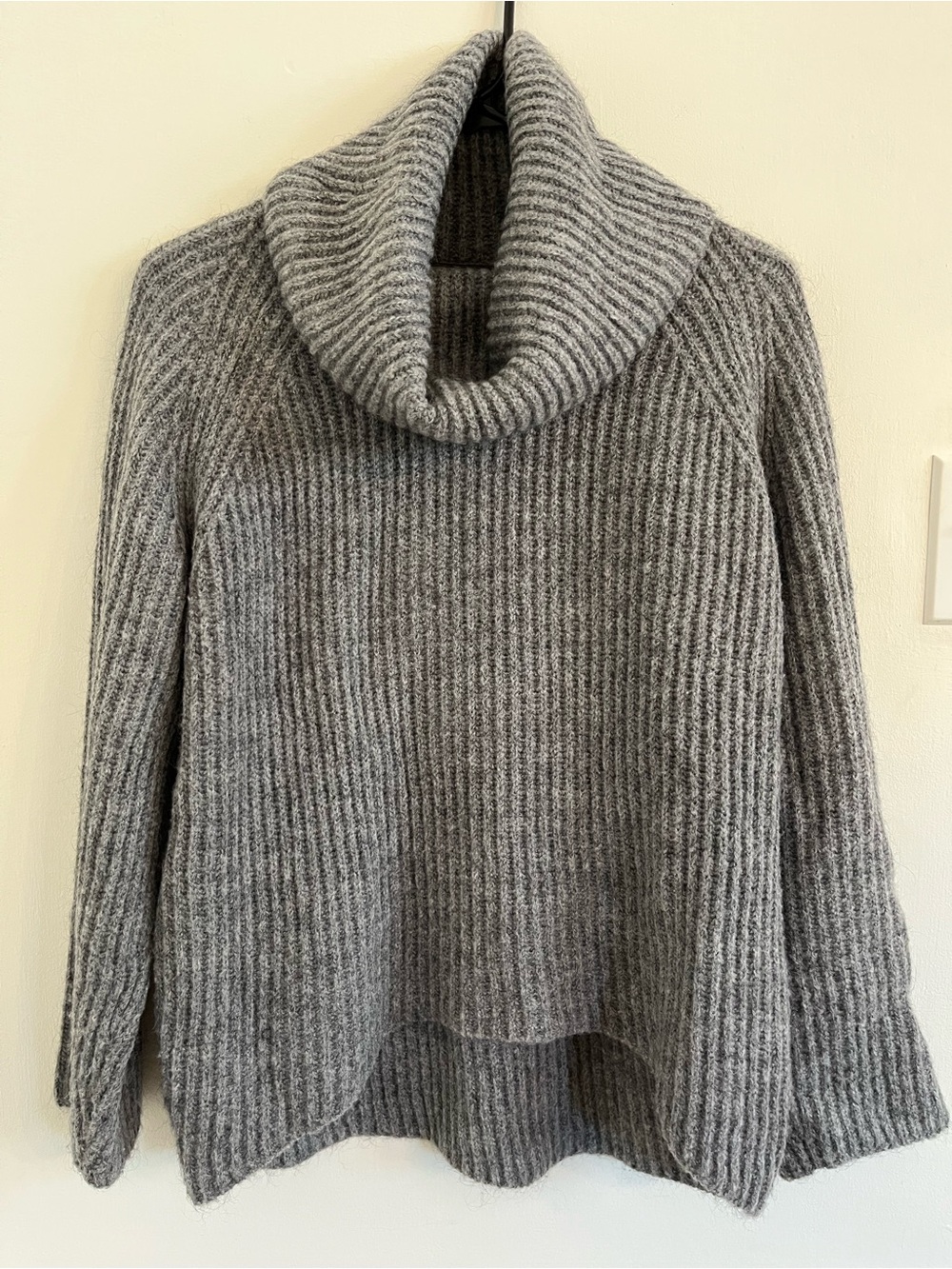 Soft Ribbed Gray Cowl Neck Sweater